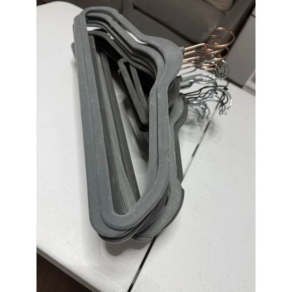 26 PCS Grey Velvet Hangers for Coat Pants Non-Slip Notched Slim Clothes Hangers